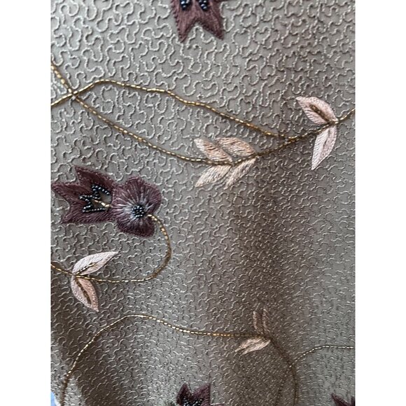 Adrianna Papell Vintage Silk Floral Embroidered Open Front Jacket Gold W/ Accent - Picture 6 of 8